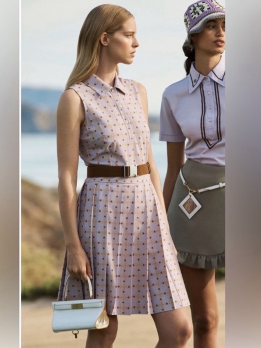 Tory Burch Golf Dress Pleated Collar Mini in Dusty Lavender Purple Chain